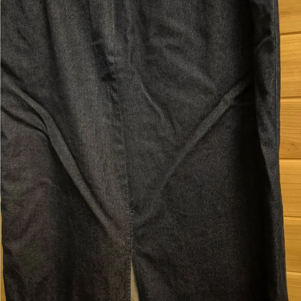 Vintage D.S. Alexus Size Medium Denim & Abstract Watercolor Slit Hem Maxi Skirt